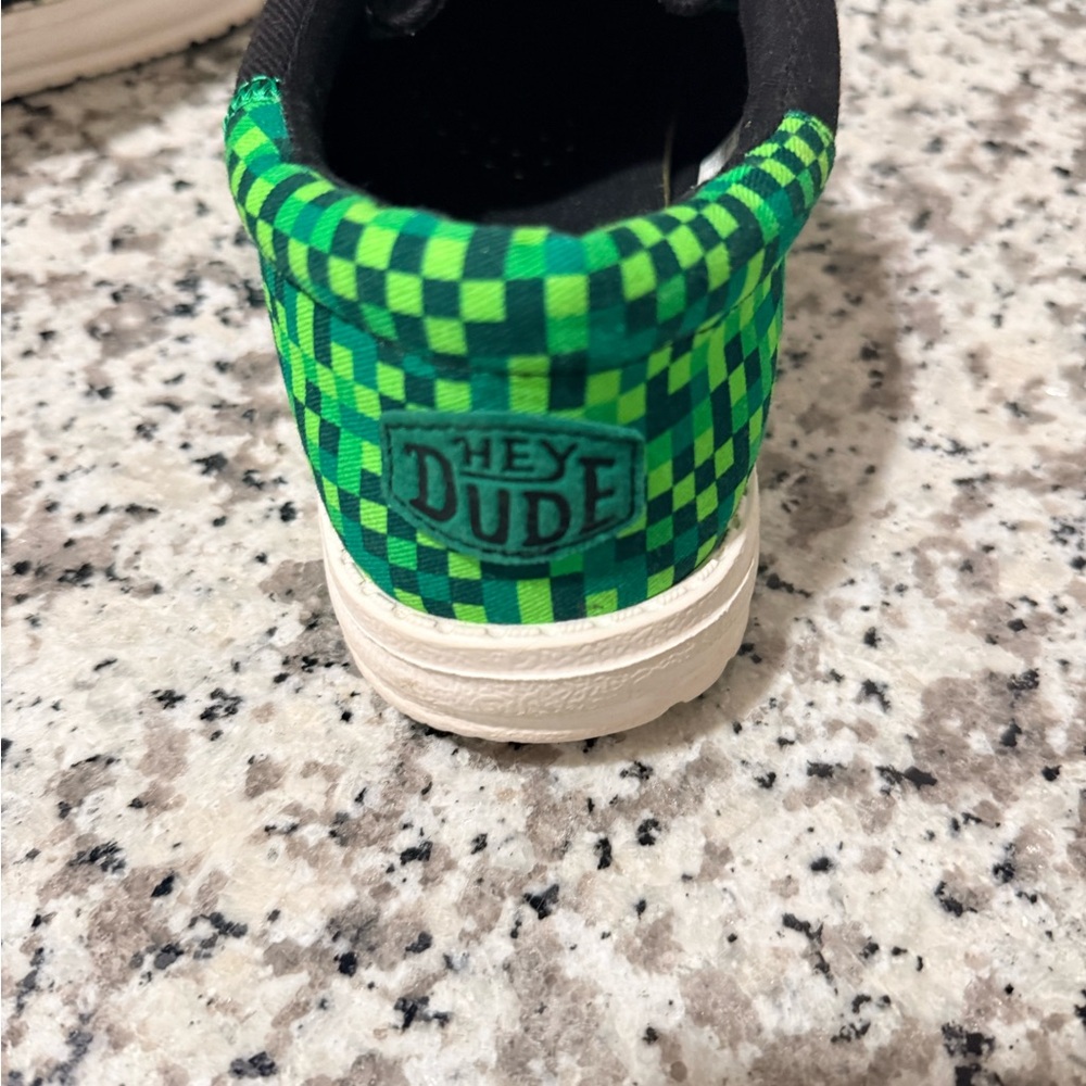 Hey Dude Kids Minecraft Black Canvas Sneakers with Green Check Collar - Picture 3 of 5